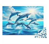 Dolphins Jumping Jigsaw Puzzles 1000 Piece Recycled Paper for Adults Puzzle for Adults Hard Difficult Challenging Family Game Fun Home Activity Great Gift Idea 52x38cm/1000pcs