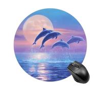 Dolphins Jumping Ocean Moon Funny Mouse Pads for Home Office | Non-Slip Laptop Mouse Mat with Stitched Edge for Travel 8inch Perfect Size