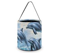 Dolphins Jumping Out Of Ocean Waves Halloween Tricking Or Treating Bucket Bags Reusable Candy Basket Tote Pumpkin Party Favor Bag