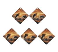 Dolphins Jumping Out Of The Water At Sunset Car Air Freshener Hanging Incense Chips 5 Pack Automotive Scented Hanging Sheets for Car Home Auto Interior Decor Rhombus,black-style