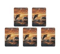 Dolphins Jumping Out Of The Water At Sunset Car Air Freshener Hanging Incense Chips 5 Pack Automotive Scented Hanging Sheets for Car Home Auto Interior Decor Square,black-style