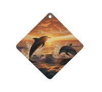 Dolphins Jumping Out Of The Water At Sunset Car Air Freshener Hanging, Long Lasting Scented Car Aromatherapy Tablets, Rhombus Fragrance Scented Cards for Vehicles, Bedroom, Wardrobe White-style