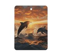 Dolphins Jumping Out Of The Water At Sunset Car Air Freshener Hanging, Long Lasting Scented Car Aromatherapy Tablets, Square Fragrance Scented Cards for Vehicles, Bedroom, Wardrobe Gray-style