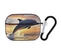 Dolphins Jumping Out of The Water at Sunset Case Cover with Keychain Shockproof Hard Shell Protective Case for 2nd/1st Generation Case for Women Men Bluetooth Earbuds Case