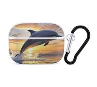 Dolphins Jumping Out of The Water at Sunset Case Cover with Keychain Shockproof Hard Shell Protective Case for 2nd/1st Generation Case for Women Men Bluetooth Earbuds Case