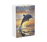 Dolphins Jumping Out of The Water at Sunset Cigarette Case Lightweight Portable Cigarette Holder Case Waterproof Anti-Squeeze Cigarette Box for Outdoors Smoking Accessories 20 Capacity Normal Size