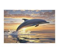 Dolphins Jumping Out of The Water at Sunset Door Mat Comfortable Cushioned Kitchen Mats Non-Slip Washable Pet Rug Ultra-Thin Soft Rug Easy Clean Low Profile Mat for Indoor Living Room Bathroom Door