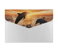 Dolphins Jumping Out of The Water at Sunset File Folder, 6-Pocket Expanding Accordion Folder with Snap Closure, Waterproof Document Organizer for Home, Office & Travel