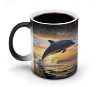 Dolphins Jumping Out of The Water at Sunset Morphing Mug Personalized Ceramic Magic Mug Heat Sensitive Clue Mugs Novelty Coffee Cup Modern Ceramic Cup Custom Funny Mugs for Friends Office Coworker