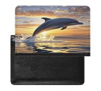 Dolphins Jumping Out of The Water at Sunset Passport Holder Passport Cover Protector Essentials with Credit Card Slots for Women Men