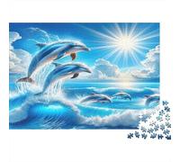 Dolphins Jumping Sunlit Sea Puzzle 1000 Piece Recycled Paper for Adults Puzzle for Adults Educational Game Decompression Fun Home Activity Great Gift for Men Women 70x50cm/1000pcs