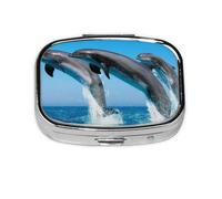 Dolphins Jumping Winter,Meta Pill Box 2 Compartment Medicine Case,Portable Organizer,Rectangle Meta Portable Organizer Pill Box 1104 Compartment Medicine Case
