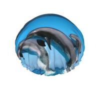 Dolphins Jumping Winter,Shower Cap Nightcap Double Layer Waterproof Elastic Bath Cap Reusable Hair Cap
