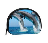 Dolphins Jumping WinterSmall Makeup Sanitary Napkin Storage Bag,Women's Cosmetic Coin Purse