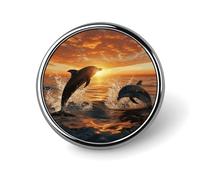 Dolphins Jumpingof The Water at Sunset Round Badge Brooch Fashion Lapel Tie Pins Lightweight Metal Brooch Badge For Men Women Costume Decorative Accessory