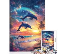 Dolphins Leap at Sunset Jigsaw Puzzles 1000 Pieces Birthday Gifts Tough Challenge Home Decoration Toys Suitable for People Aged 14 And Above size 50x75cm
