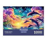 Dolphins Leap by A Castle Under Starry Sky 1000 Piece Jigsaw Puzzle Dolphin Great Gift for Elders, Seniors, Adults & Kids 70x50cm/1000pcs
