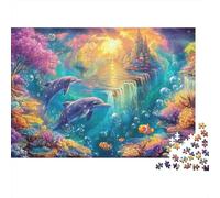 Dolphins Leap by A Waterfall Castle 1000-Piece Jigsaw Puzzle Underwater World Ideal for Men, Women, Kids & Elders 70x50cm/1000pcs