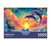 Dolphins Leap by Castle at Sunset 1000-Piece Jigsaw Puzzle Dolphin Challenging & Brainteasing for All Ages 38x26cm/1000pcs