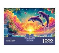 Dolphins Leap by Castle at Sunset 1000-Piece Jigsaw Puzzle Dolphin Ideal for Birthday Giving 52x38cm/1000pcs