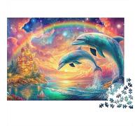 Dolphins Leap by Castle Under Rainbow 1000-Piece Jigsaw Puzzle Dolphin Theme Family Entertainment for Adults & Kids 52x38cm/1000pcs