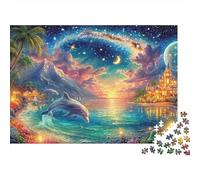 Dolphins Leap by Coastal Night Scene 1000 Piece Jigsaw Puzzle Dolphin Theme Great Gift for Elders, Seniors, Adults & Kids 38x26cm/1000pcs