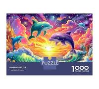 Dolphins Leap near Castle at Sunset 1000-Piece Jigsaw Puzzle Playful Dolphin Educational & Challenging, Recycled 38x26cm/1000pcs