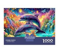 Dolphins Leap over Lotus-filled Waters 1000-Piece Jigsaw Puzzle Playful Dolphin Brainteasing Challenge for All Ages 52x38cm/1000pcs