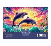 Dolphins Leap over The Waves 1000-Piece Jigsaw Puzzle Playful Dolphin Ideal for Men, Women, Elders & Seniors 38x26cm/1000pcs