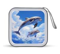 Dolphins Leaping over Blue Sky CD Case 40 Capacity Plastic DVD Storage Box Sleeves Zippered Wallet