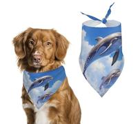 Dolphins Leaping over Blue Sky Dog Bandana Puppy Cat Scarfs Bibs Washable Triangle Kerchief Pet Gifts
