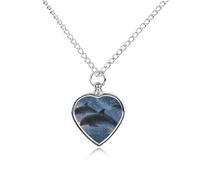 Dolphins Leaping Starlight Pet Ash Necklace Keepsake Memorial Heart Pendant Jewelry