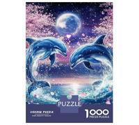 Dolphins Moonlight 1000 Piece Jigsaw Puzzle for Adults Paper Puzzle Game for Family Night View Relaxing Home Decoration 52x38cm/1000pcs