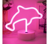 Dolphins Neon Sign,USB or 3-AA Battery Powered Neon Light,Pink Dolphins Shaped LED Neons Light Sign with Holder Base for Room Party Wedding Birthday Festival Decorations