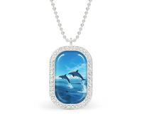 Dolphins Ocean Blue Sky Funny Pendant Necklace for Women Personalized Fashion Jewelry Diamond Necklaces for Wedding Birthday Gold Silver