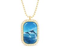 Dolphins Ocean Blue Sky Funny Pendant Necklace for Women Personalized Fashion Jewelry Diamond Necklaces for Wedding Birthday Gold Silver