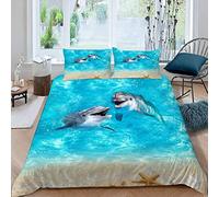 Dolphins Oceans Bedding set 3 pieces Duvet Cover Single for Kids Children Teens Adults 3D Printed Underwater World Soft Microfiber Comforter Cover with Zipper 1 Quilt Cover + 2 Pillowcases