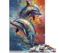 Dolphins Painting Puzzles 500 Pieces for Teenagers Gifts Puzzle for Adults And Teenager Jigsaw Puzzles for Adults Educational Game Challenge Toy 500pcs (52x38cm)