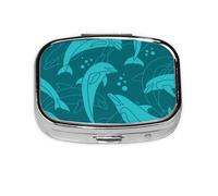 Dolphins Pattern,Meta Pill Box 2 Compartment Medicine Case,Portable Organizer,Rectangle Meta Portable Organizer Pill Box 1098 Compartment Medicine Case