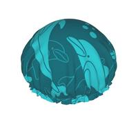 Dolphins Pattern,Shower Cap Nightcap Double Layer Waterproof Elastic Bath Cap Reusable Hair Cap
