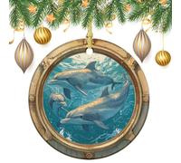 Dolphins Playing in The Ocean Christmas Tree Hanging Ornaments,2 Pieces, 7.2CM Round Double-Sided