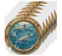 Dolphins Playing in The Ocean Cloth Napkins Set of 6, Square Premium Reusable Washable Polyester Table Linen Napkin for Dinner Party