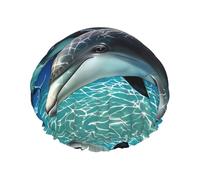 Dolphins Print Shower Cap - Double Layer Breathable, Adjustable Elastic Strap, Durable Hotel Travel Essentials