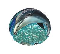 Dolphins Printed Bathing Hats, Dual Layer Reusable Headgear, Large Hair Cover For Daily Skin Care