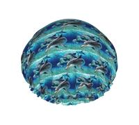 Dolphins Printed Reusable Shower Hats, Double Layer Headgear For Spa And Salon, Large Hair Wrap