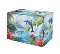 Dolphins Rainbow Waterfall Pet Crate Cover with Roll-up Sides Windproof Water-Resistant Dog Crate Cover X-Large