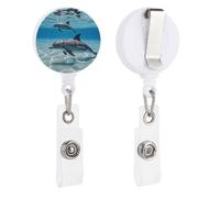 Dolphins Retractable Badge Reel - Personalized ID Name Badge Holder with Lanyard Cute Badges Reel Holder Round Nurse Doctor Name Tag Badges Clip for Work