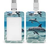 Dolphins Retractable ID Badge Holder with Lanyard - Vertical Badge Reel,Keychain Clip,Name Tag Id Card Holder Protector for Nurse Officer Teacher Security Staff Women Men
