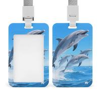 Dolphins Retractable ID Badge Holder with Lanyard - Vertical Badge Reel,Keychain Clip,Name Tag Id Card Holder Protector for Nurse Officer Teacher Security Staff Women Men