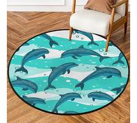 Dolphins Round Rug 3Ft Small Circle Area Rug Soft Non-Slip Washable Indoor Floor Mat Ultra-Thin Throw Carpet for Entryway Bedroom Bathroom Living Room